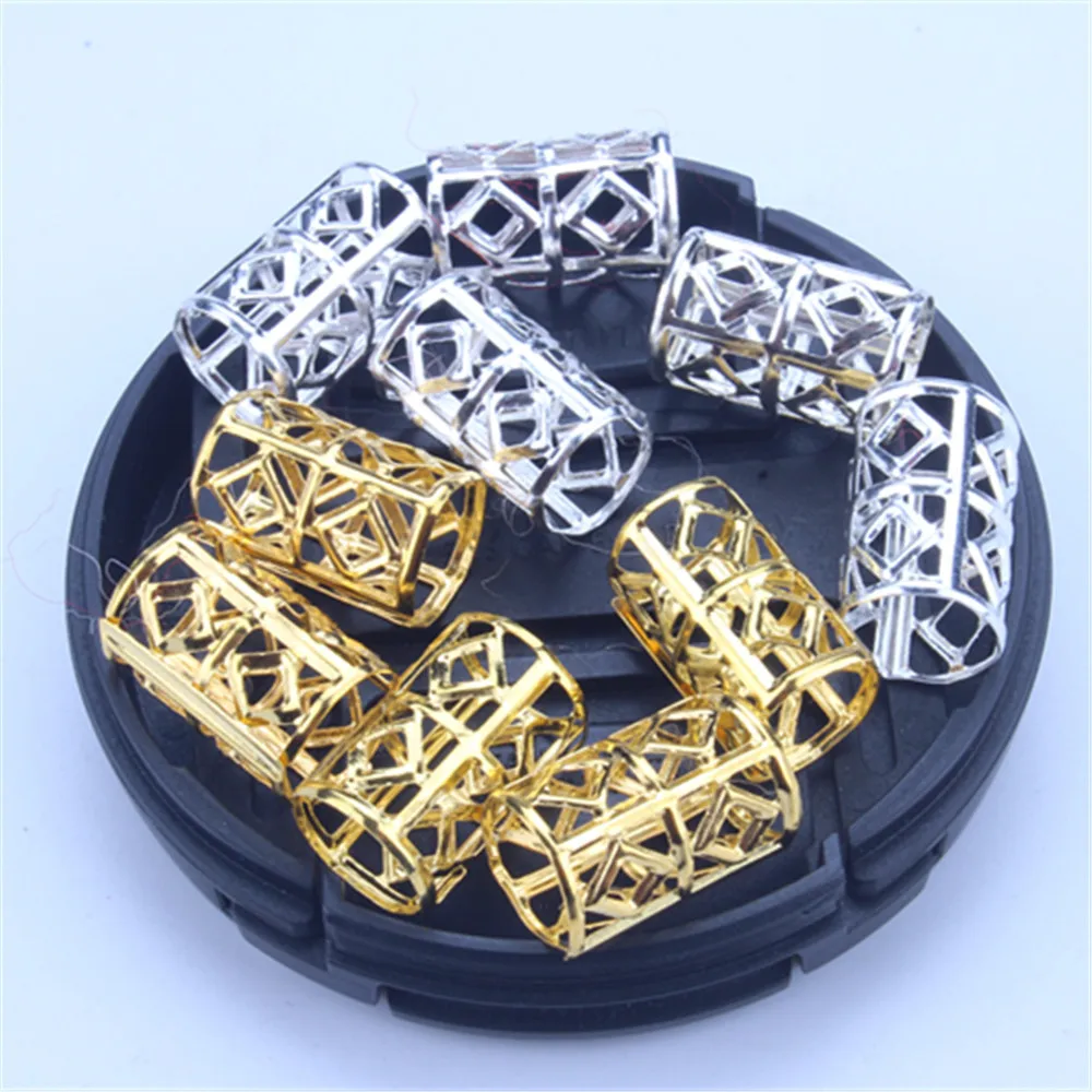 20Pcs/Lot Adjustable Hair Rings Beads Cuffs Gold Silver Hollow Tubes Charms Dreadlocks Dread Hair Braiding Women Hair Tools