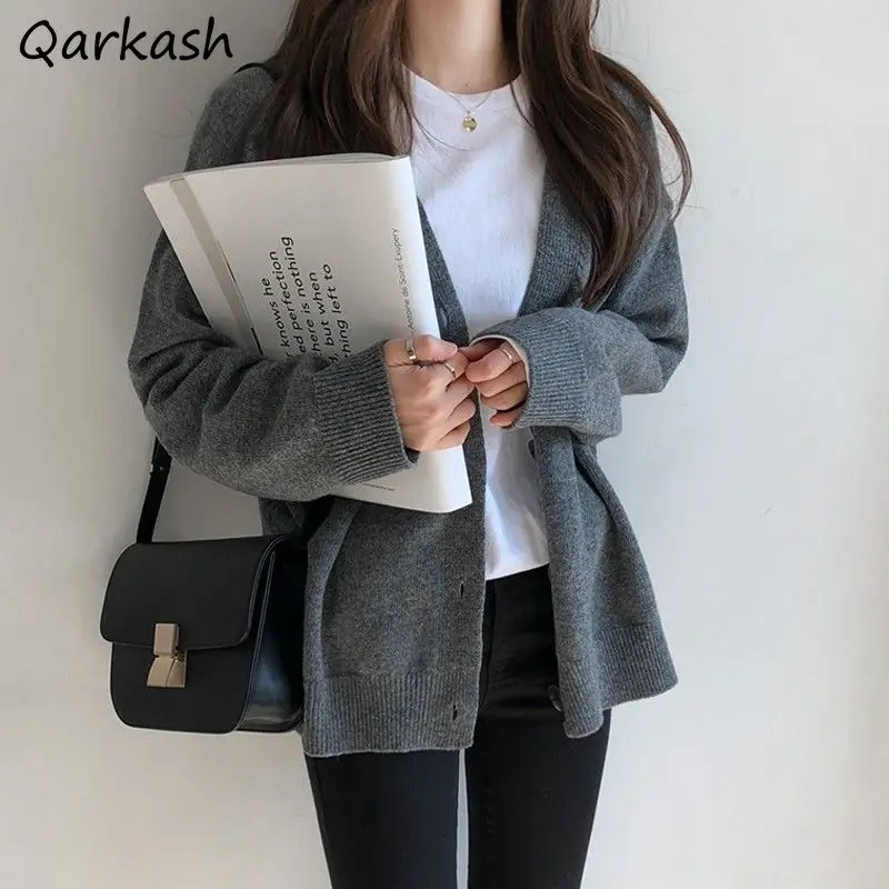 Cardigans Women Baggy Soft Leisure Korean Style Simple Ulzzang Harajuku Winter  Pure All-match Sweaters Designed Personality