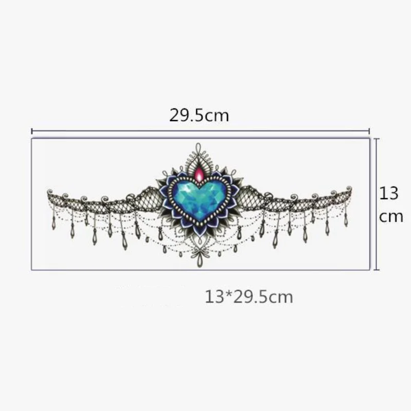 Bohemian Style Blue Love Gemstone Chain Temporary Tattoos Transfer totem Body Art Waterproof Fake Tatoo Stickers for Woman Men