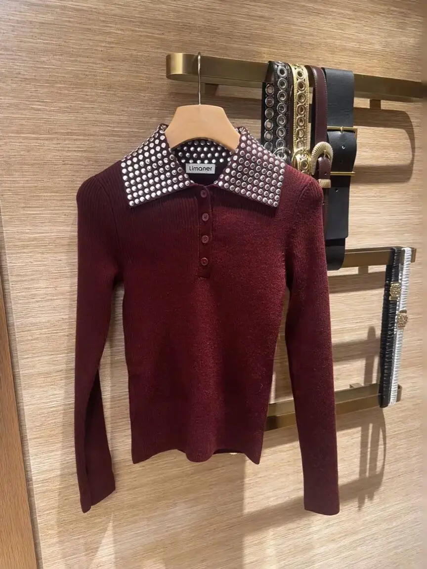 

Женский вязаный свитер Ele Long Sve с воротником, облегающий, модный, осенне-зимний, новинка, перламутровый