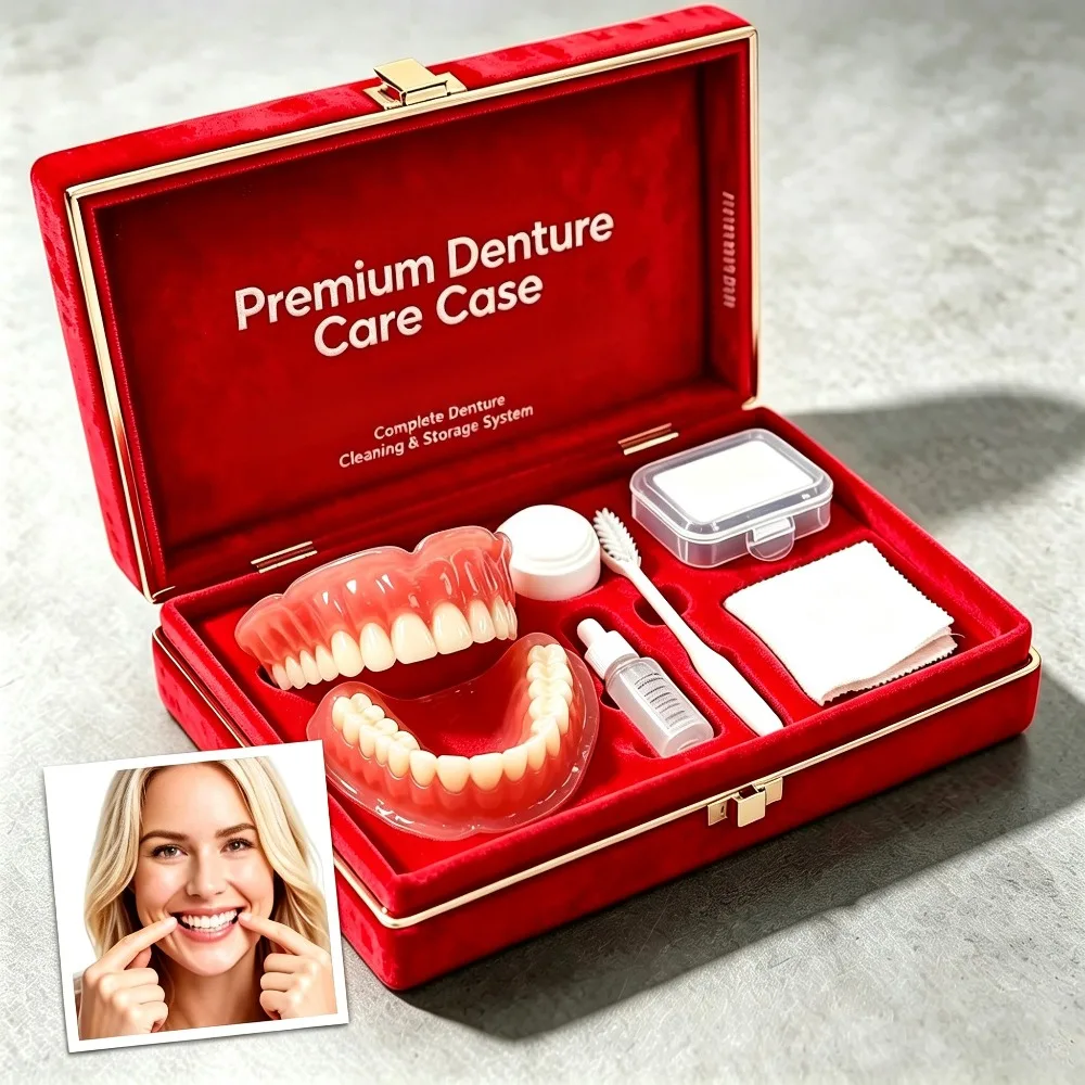 Silicone Full Mouth Teeth Decor Kit, Soft Fake Teeth Cover with Storage Box, Toothbrush & Removal Hook JJ3849