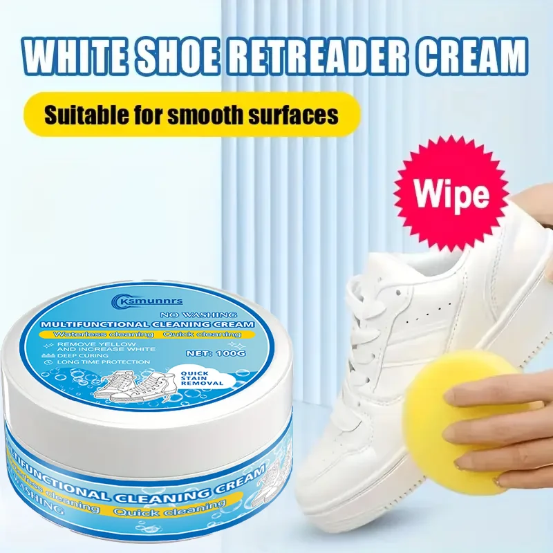 100g White Shoe Retainer Cream: Easy Wipe-Off Formula, Brightens & Reduces Yellowing for Sneakers & Casual Shoes