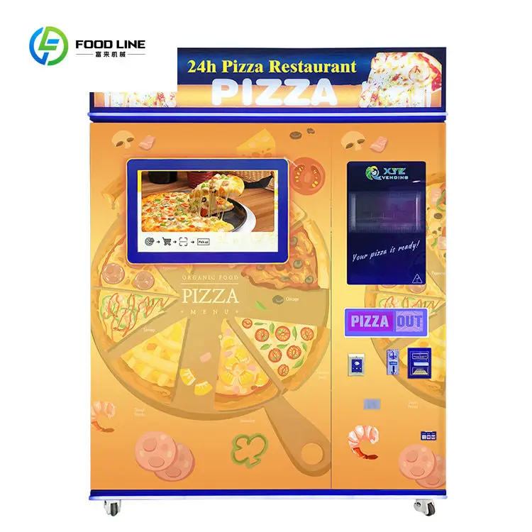 FOODLINE Customized  Indoor Commercial Smart Pizza Vending Machine Fully Automatic Self Heated Frozen Hot Food Business