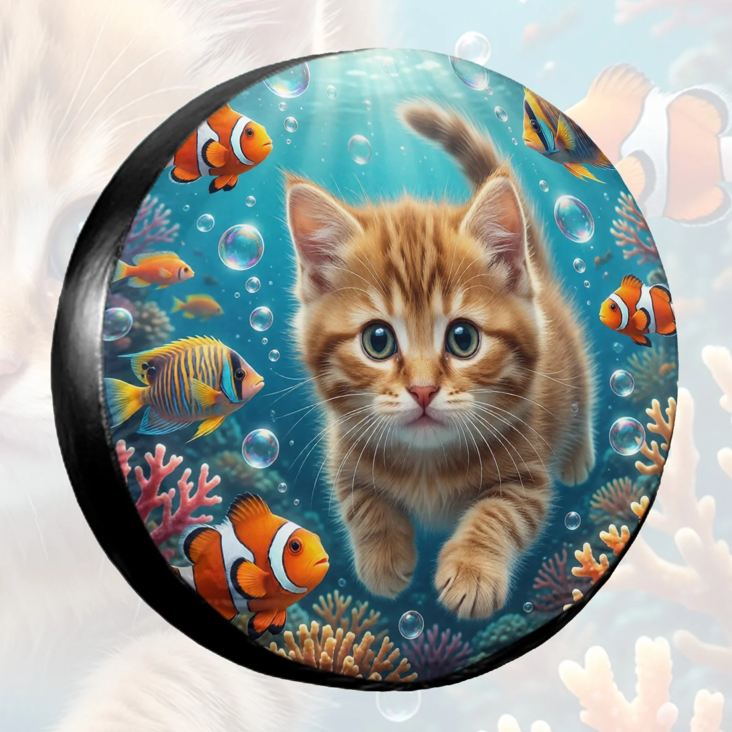 1pc Spare Tire Cover Underwater Kitten Marine Life Pattern Weatherproof Dustproof Wheel Protectors Universal Wheel Covers Fit Fo
