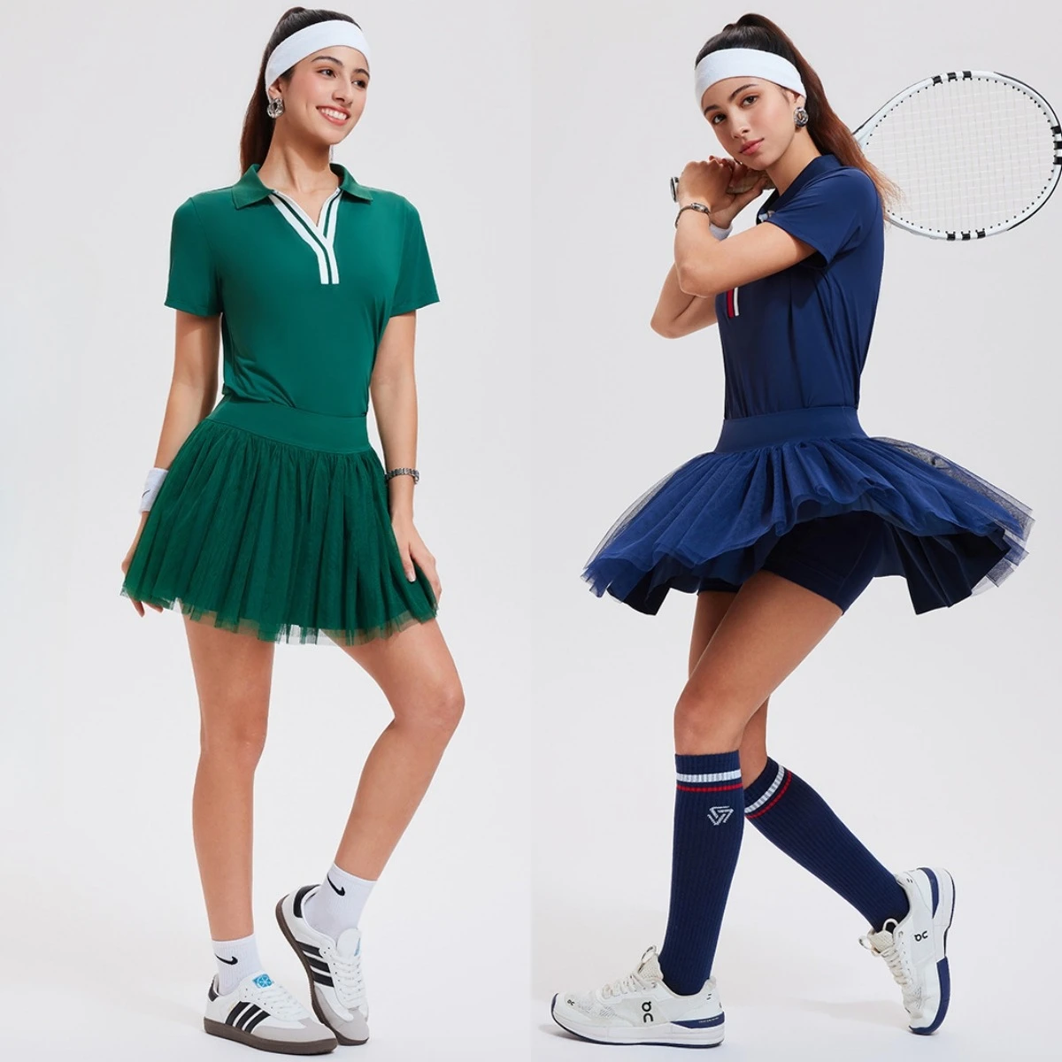 Women's 2 Piece Tennis Outfit, Short Sleeve Polo Top + Tulle Skirt with Built-in Shorts, Breathable Golf badminton Workout Set