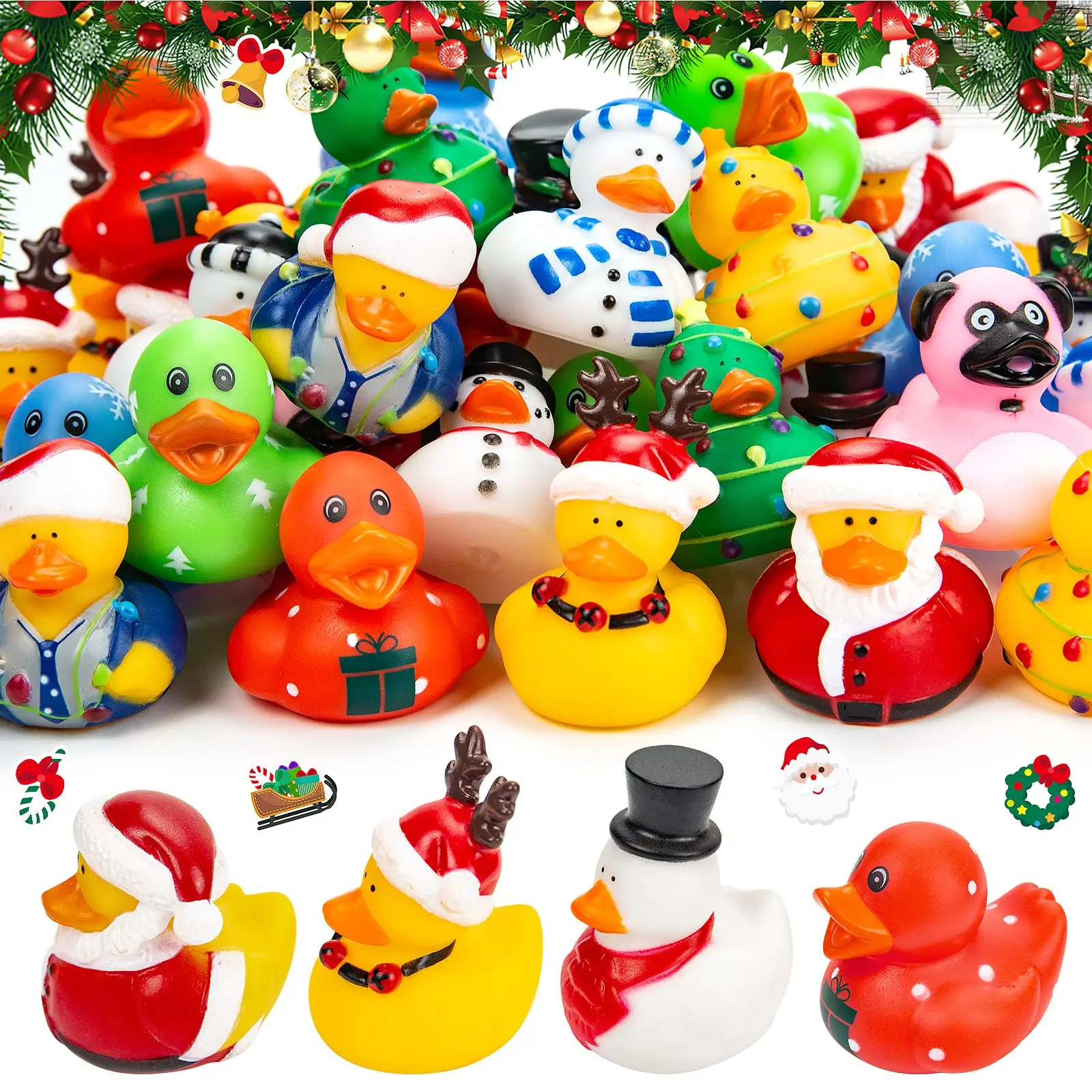 Brinquedo De Banho De Pato De Borracha Para Jeep Ducking Floater, Brinquedos De Banheira Temáticos, Variedade Engraçada Da Véspera De Natal, 45Pcs,