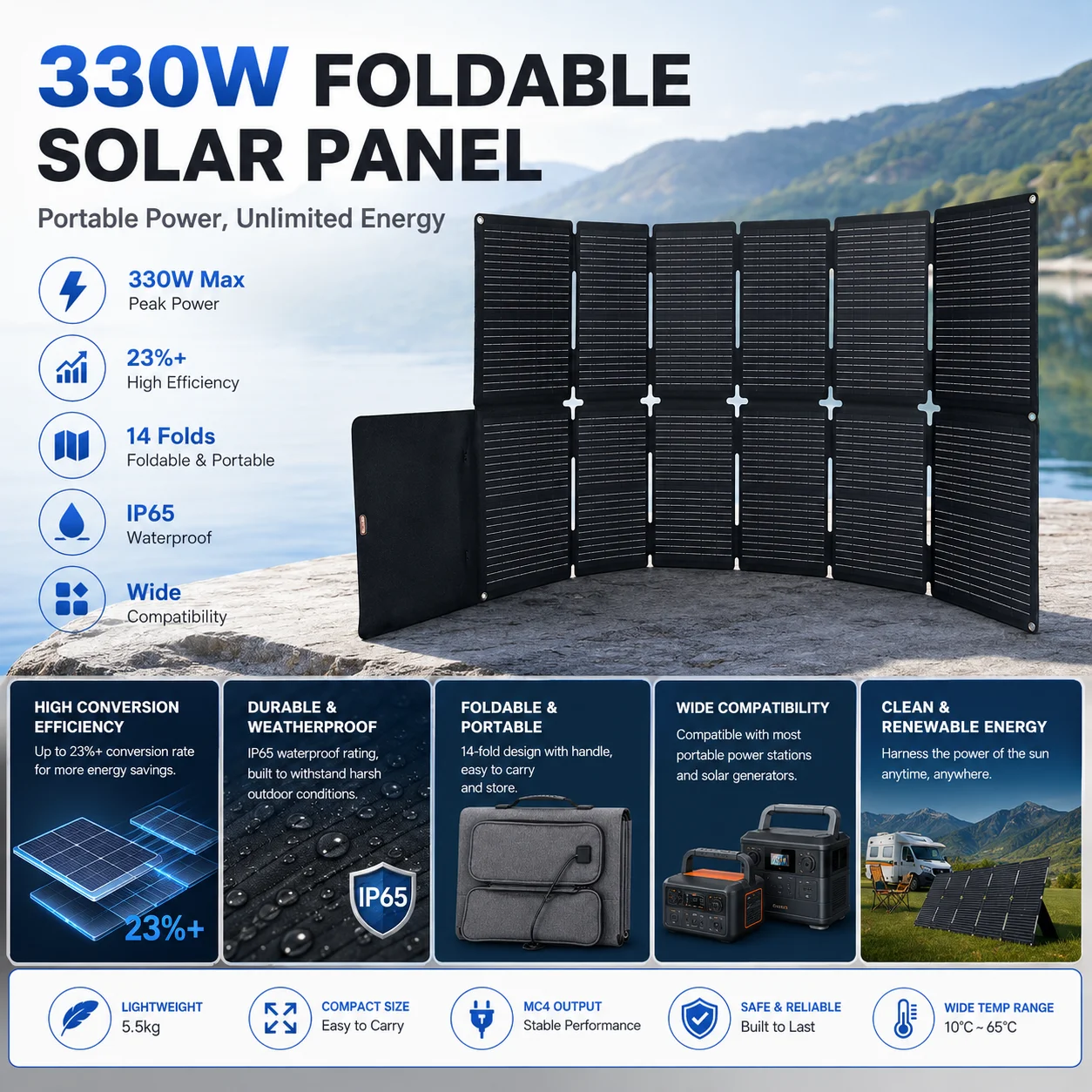 High Efficiency 330W Foldable  - Solar Emergency Charger 评论和价格