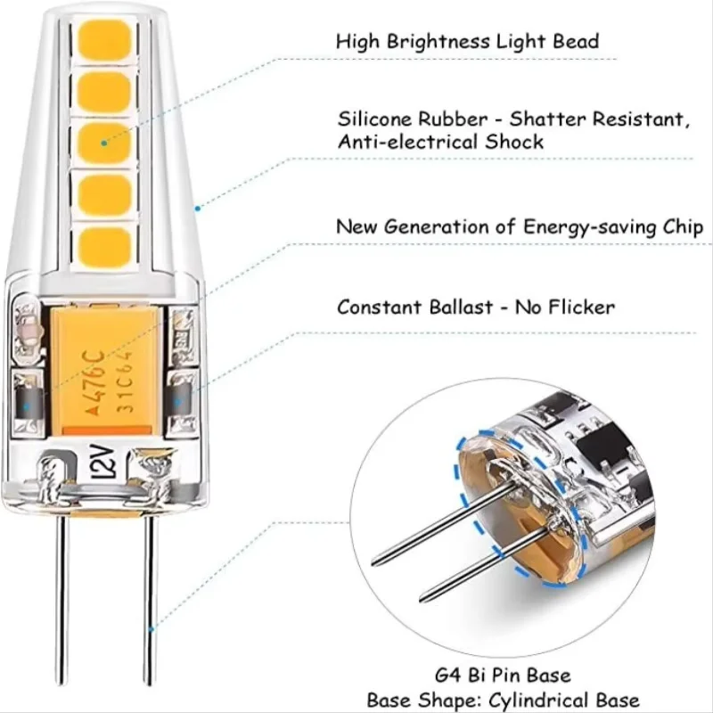 10Pcs Mini Dimmable G4 LED Silicone Crystal Light Bulbs AC/DC 12V 220V 5W 2835 SMD Cold Warm Neutral White Replace Halogen Lamp