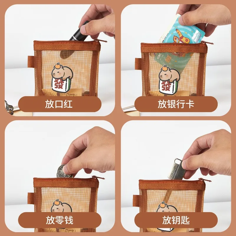 Capybara Portemonnees Cartoon Anime Figuren Leuke Wisselzakken Kawaii Transparante Cosmetische Tas Draagbare Kaartopslag Sleutelzakje Cadeau
