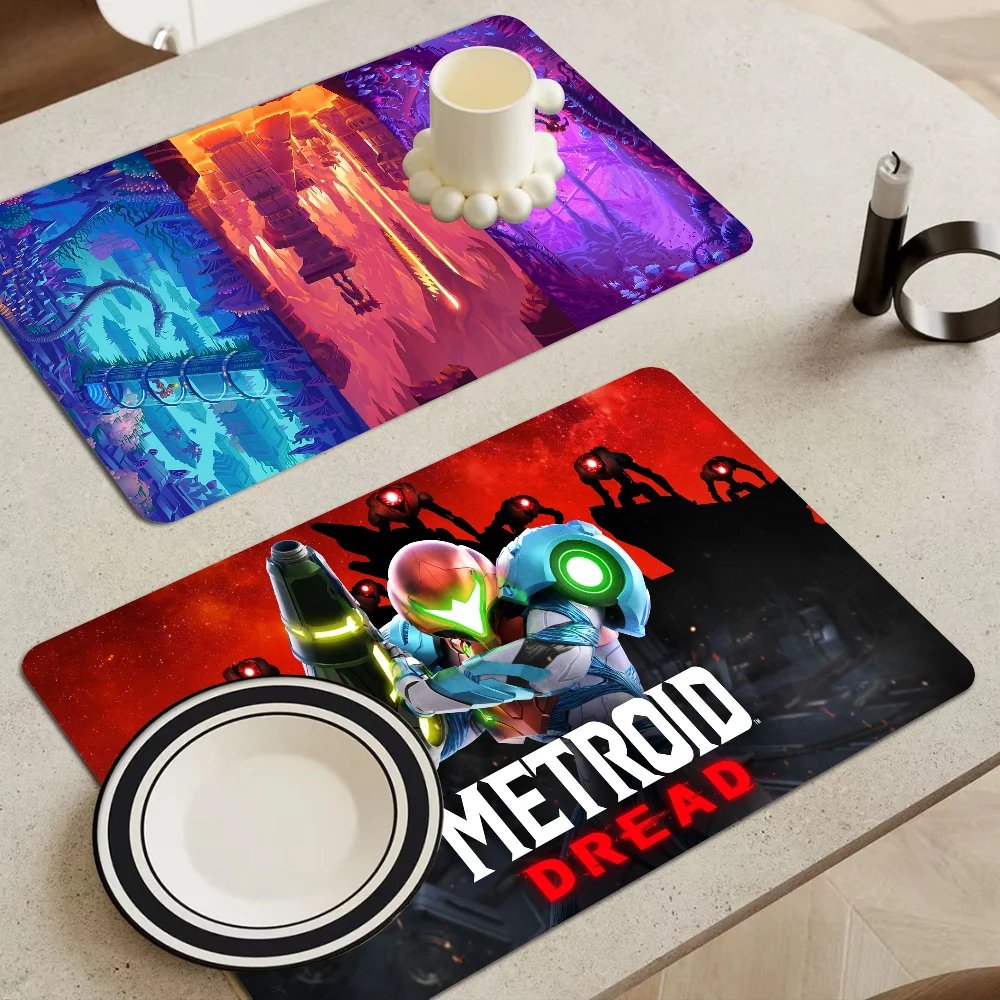 

Metroid Dread Absorbent Drain Mat Countertop Dry Mats Printed Coffee Machine Draining Pad Kitchen Table Tableware Placemats