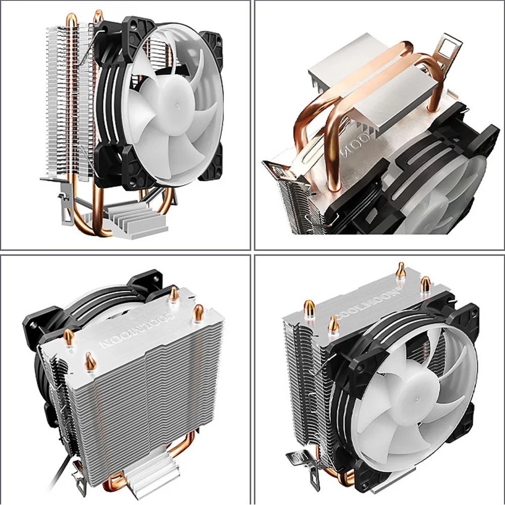 COOLMOON CPU Fan Radiator Dual Copper Tube 9cm Vertical Mute AMD115X Desktop Computer Heat Pipe CPU Cooling Fan Frost P2 P22