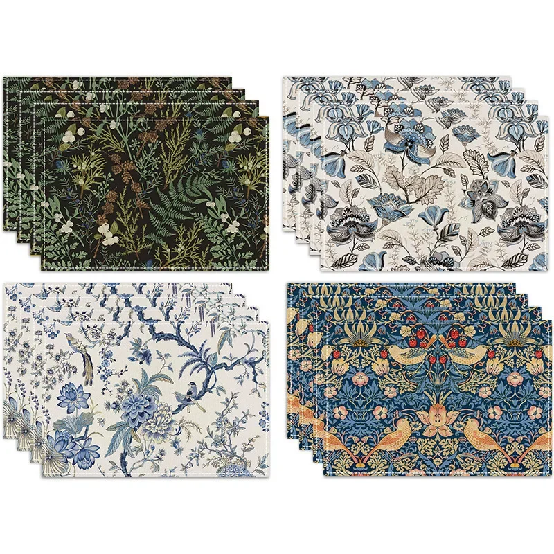 New Plant Flower Linen Placemats Multicolor Flower Printed Insulation Mats Nordic Kitchen Dining Room Decorative Placemats.