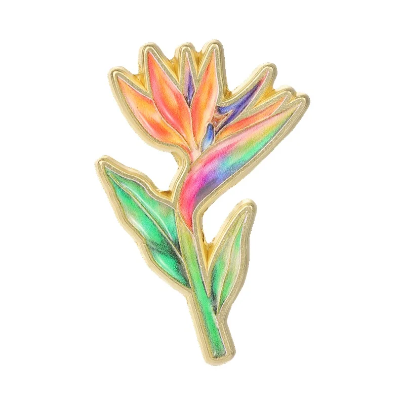 Bird Of Paradise Rainbow Badge Enamel Pins Artistic Gradient Floral Metal Brooch Decor Bag Lapel Badge Jewelry Gift for Friends