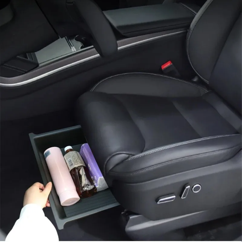 Front Underseat Storage Box for Tesla Model X Car Seat Push Pull Drawer TPE Hidden Storage Boxes Car Interior Accessories 2023