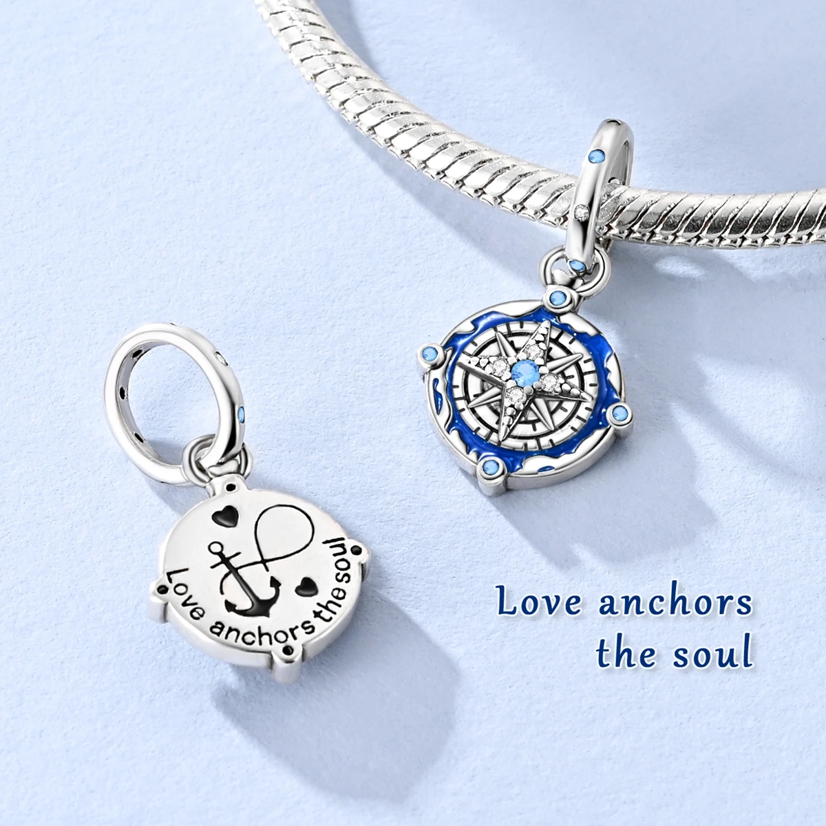 Charm 925 Sterling Silver Compass Fit Original Pendant Bracelet Diy Fashion Jewelry