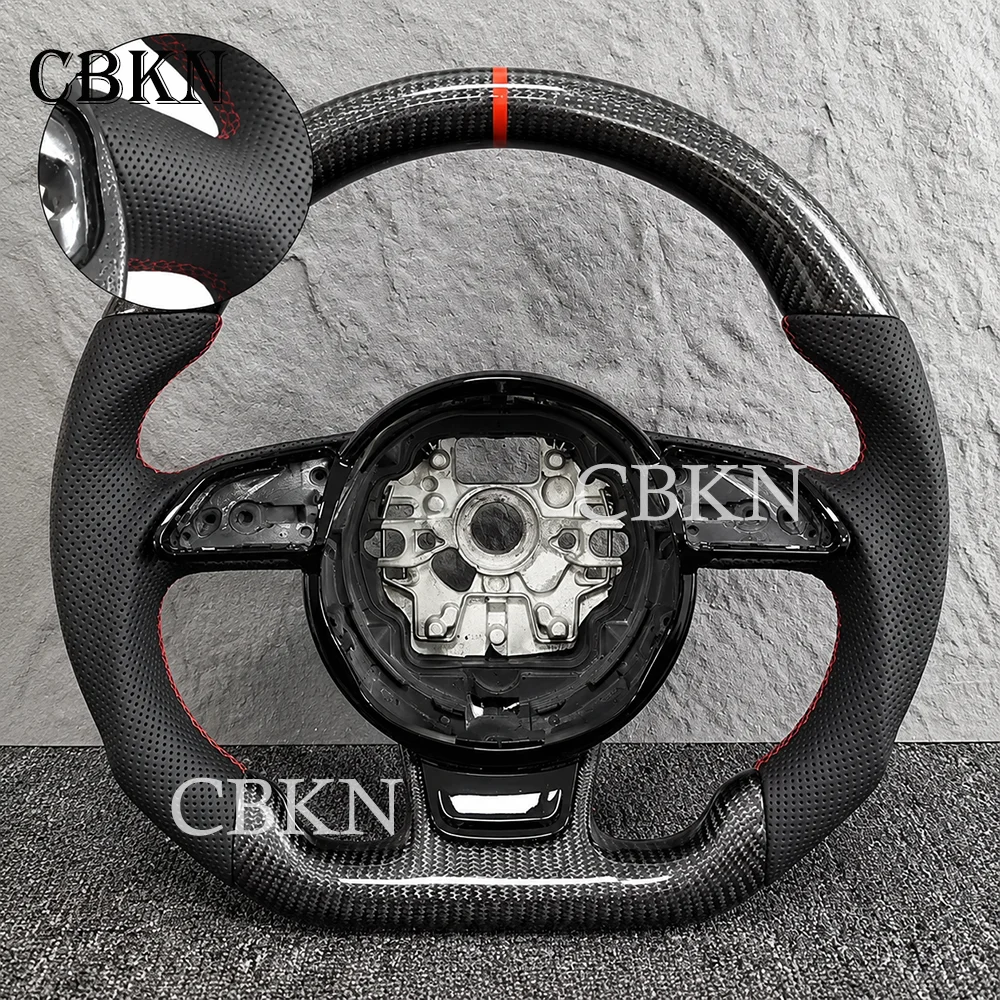Custom Carbon Fiber Steering Wheel For Audi A6 C7  A7 A8 S5 S6 S7 S8 Perforated Steering Wheel Flat Bottom Steering Wheel