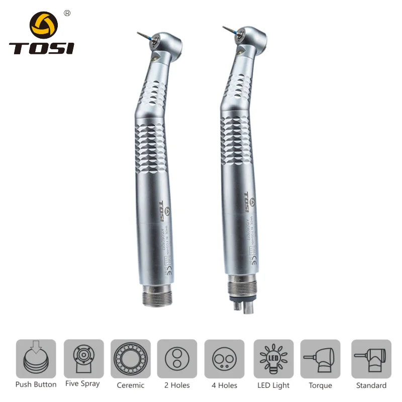 

TOSI Dental LED High Speed Handpiece Big Head Air Turbine E-Generator Ceramic Bearing For Dentisty 3Water Spray 2/4 Holes