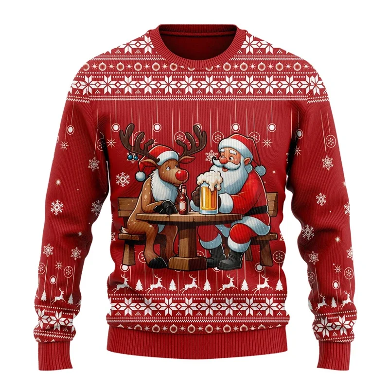 Familien- und Eltern-Kind-Weihnachtspullover mit lustigem Weihnachtsmann, der Bier trinkt – Detail 8