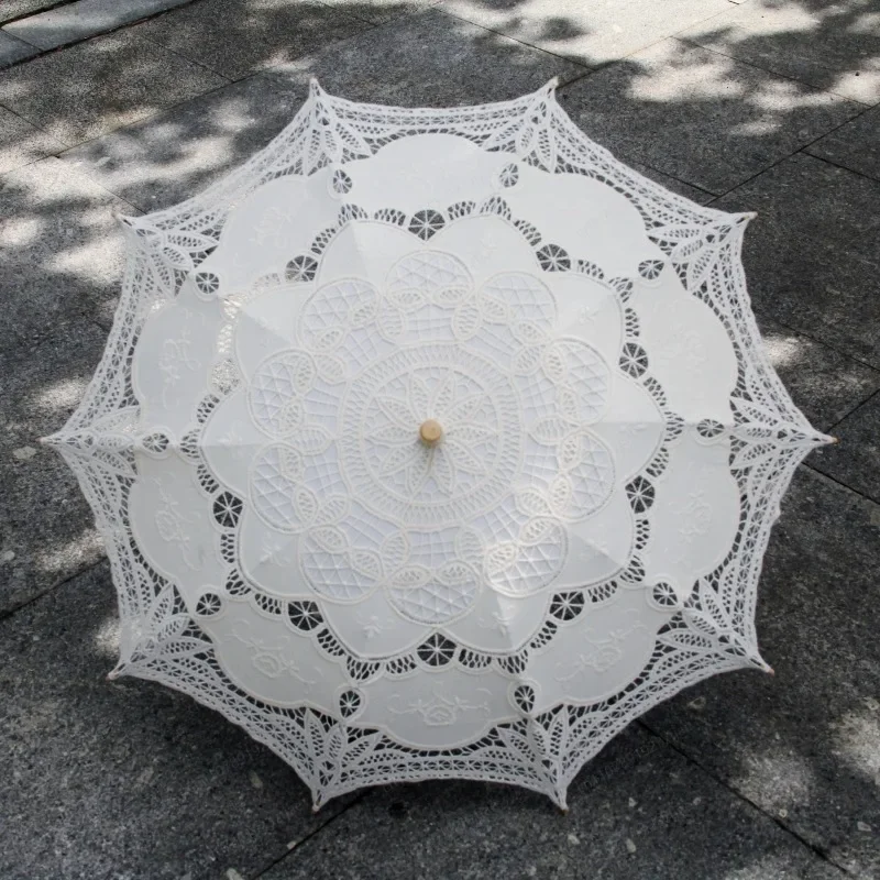 JMZ Umbrella Lace Embroidery Cotton Parasol for Women Girls Vintage European Princess Style Small Sunshade for Wedding