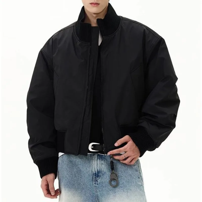 

Куртка-пилот в британском стиле в стиле ретро, мужская осенняя куртка с воротником-стойкой, повседневные свободные тонкие ветрозащитные пальто, черная зимняя куртка с хлопковой подкладкой