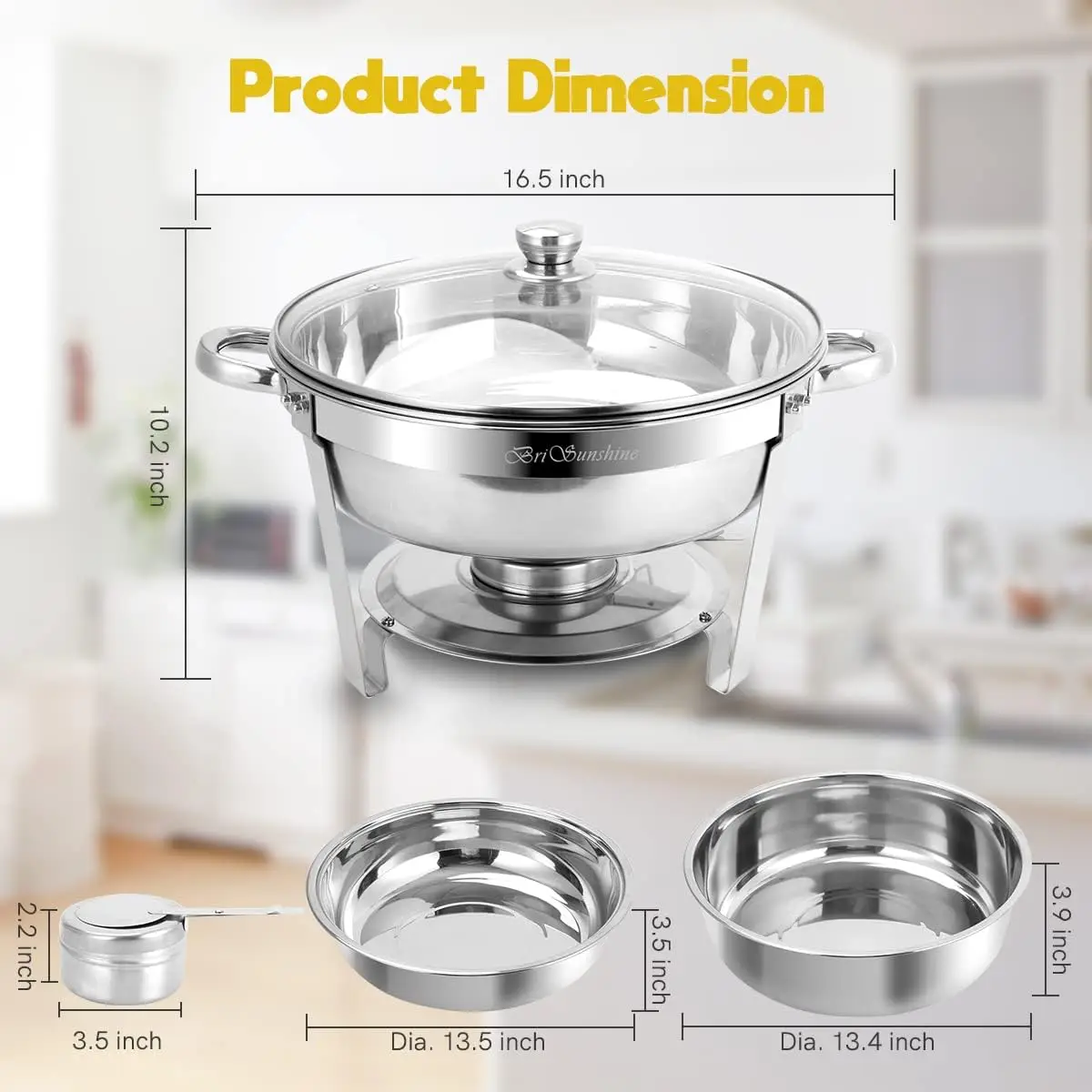 Chafing Dish Buffet Set 6 Packs, 5 QT Stainless Steel Round Chafing Dishes