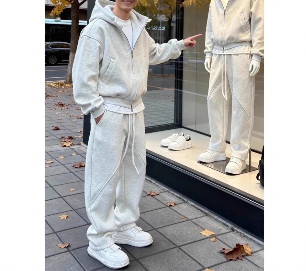 

Wear A Complete Set of Casual Sports Suits Men's Spring and Summer Cardigan Sweater Sweatpants Large Size Suit