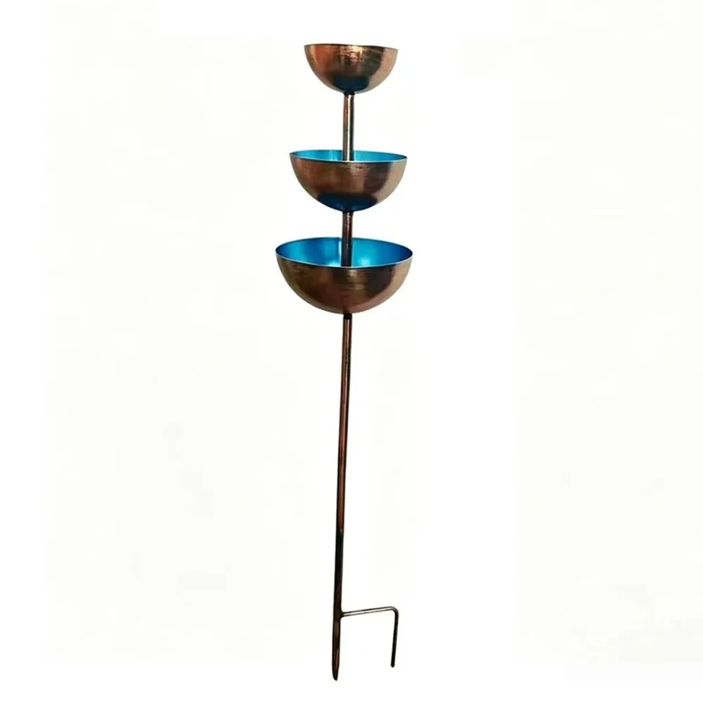 

Vintage Iron 3-Tiered Bird Bath Three-layer Bowl Decorative Bird Water Bowls Garden Stake Handmade Garden Rain Catcher