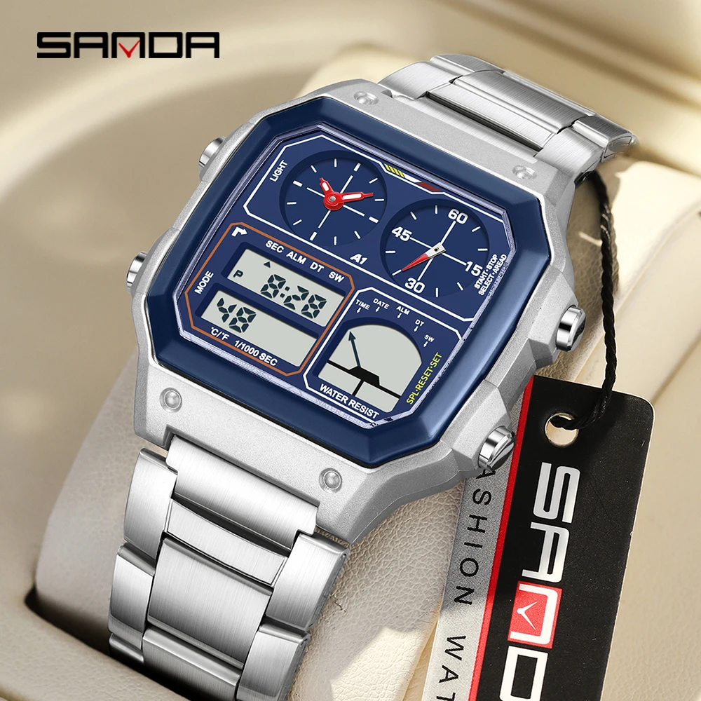 SANDA 6257 Fashion Men's Electronic Watch Sport Multi Functional Waterproof Luminous LED Student Electronic Watch