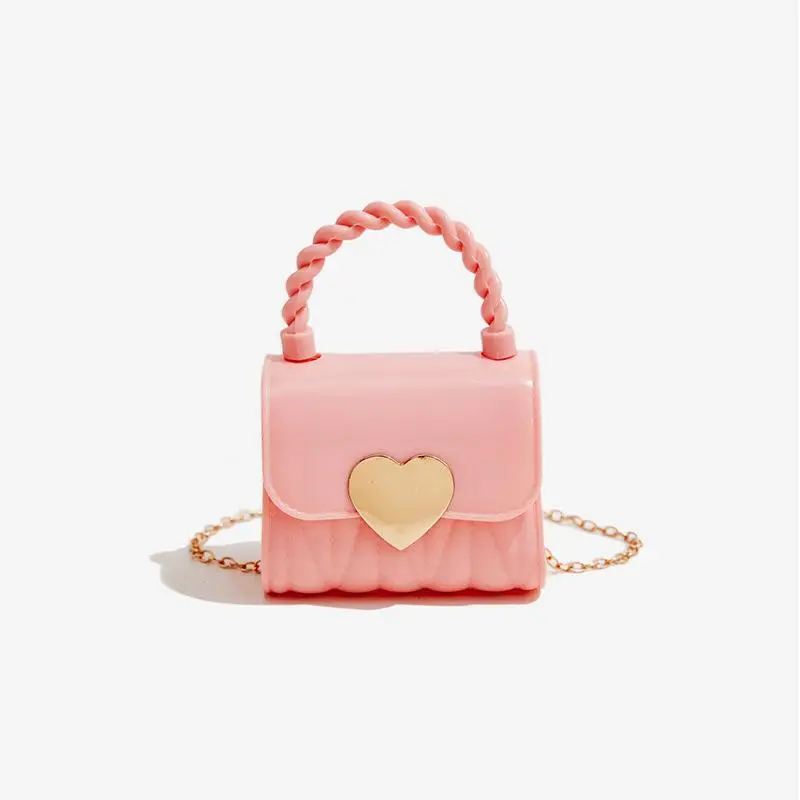 New Lady Fashion Solid Color Fresh and Sweet Love Lock Chain Mini Pvc Jelly Women's Leisure Crossbody Bag Lipstick Small Bag