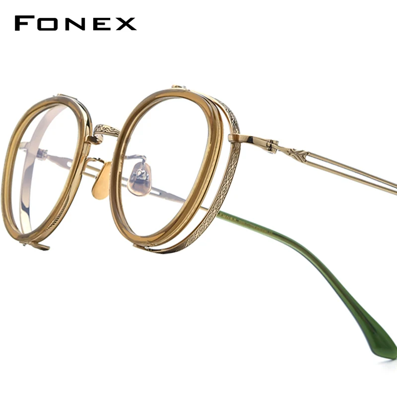 

FONEX Acetate Titanium Glasses Frame Men Brand Design Vintage Oval Eyeglasses Women Retro Round Spectacles Japanese Eyewear E054