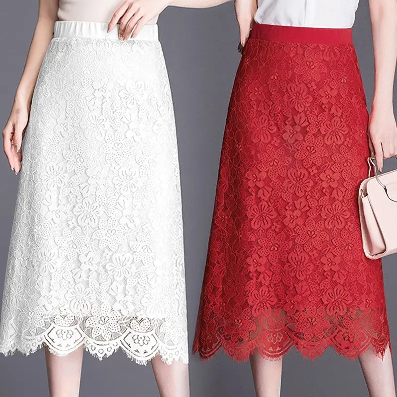 

Spring/Summer 2024 New Elegant Women's Lace Crochet Sleeve Pencil Skirt High Waist Women's Office Mid Length Skirt P847