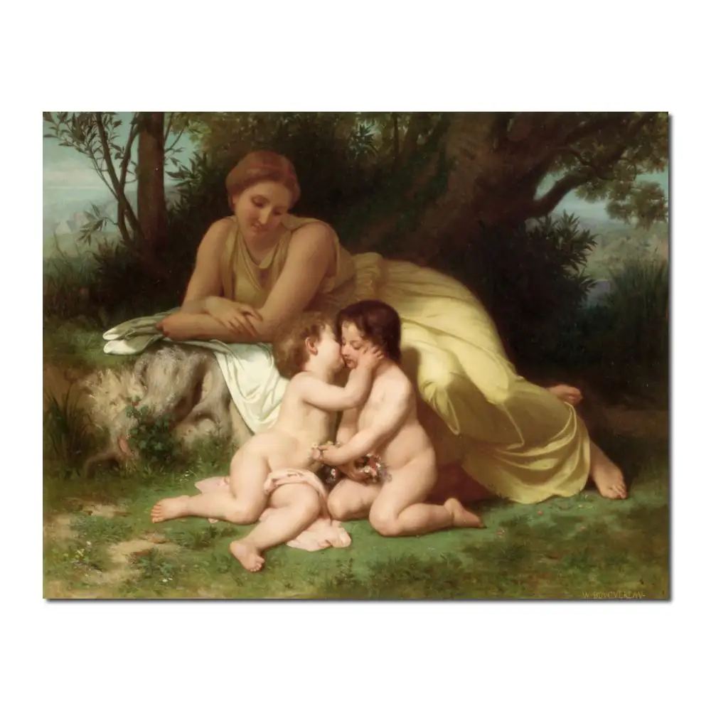 

Молодой женщины созерцая два обнимая детей картины Вильяма Адольфа Bouguereau женщины искусства высокое качество ручная роспись