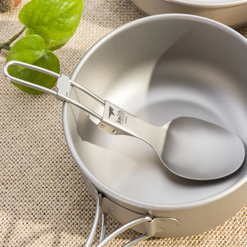 Keith Titanium Spoon Bacteriostatic Dinnerware Portable Outdoor Travel Picnic Camping Tableware Folding Spoon