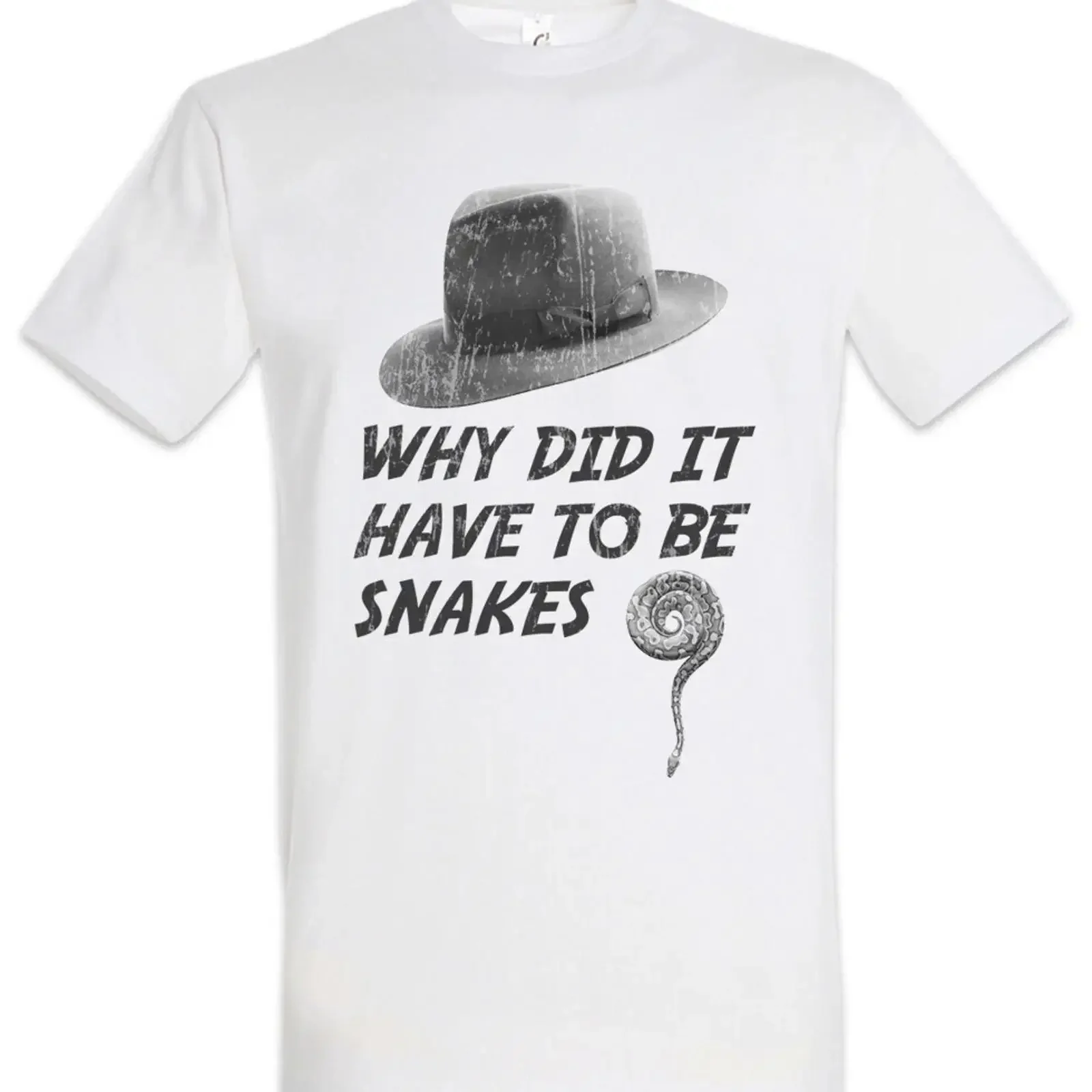 Why Did It Have To Be Snakes T Shirt Indiana Fun Snake Jones Whip Hat vintage Washed Soft Top For Everyday Wear Comfortable