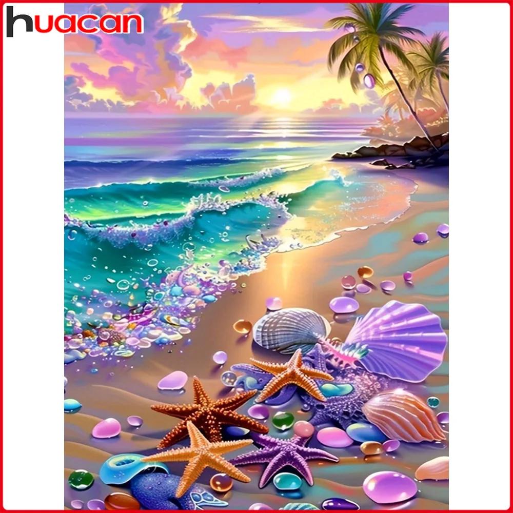 Huacan Vollquadrat Rundbohrer Diamant Malerei Sonnenuntergang Meer Strand Diamant Mosaik Landschaft Kunst Dekorative Gemälde