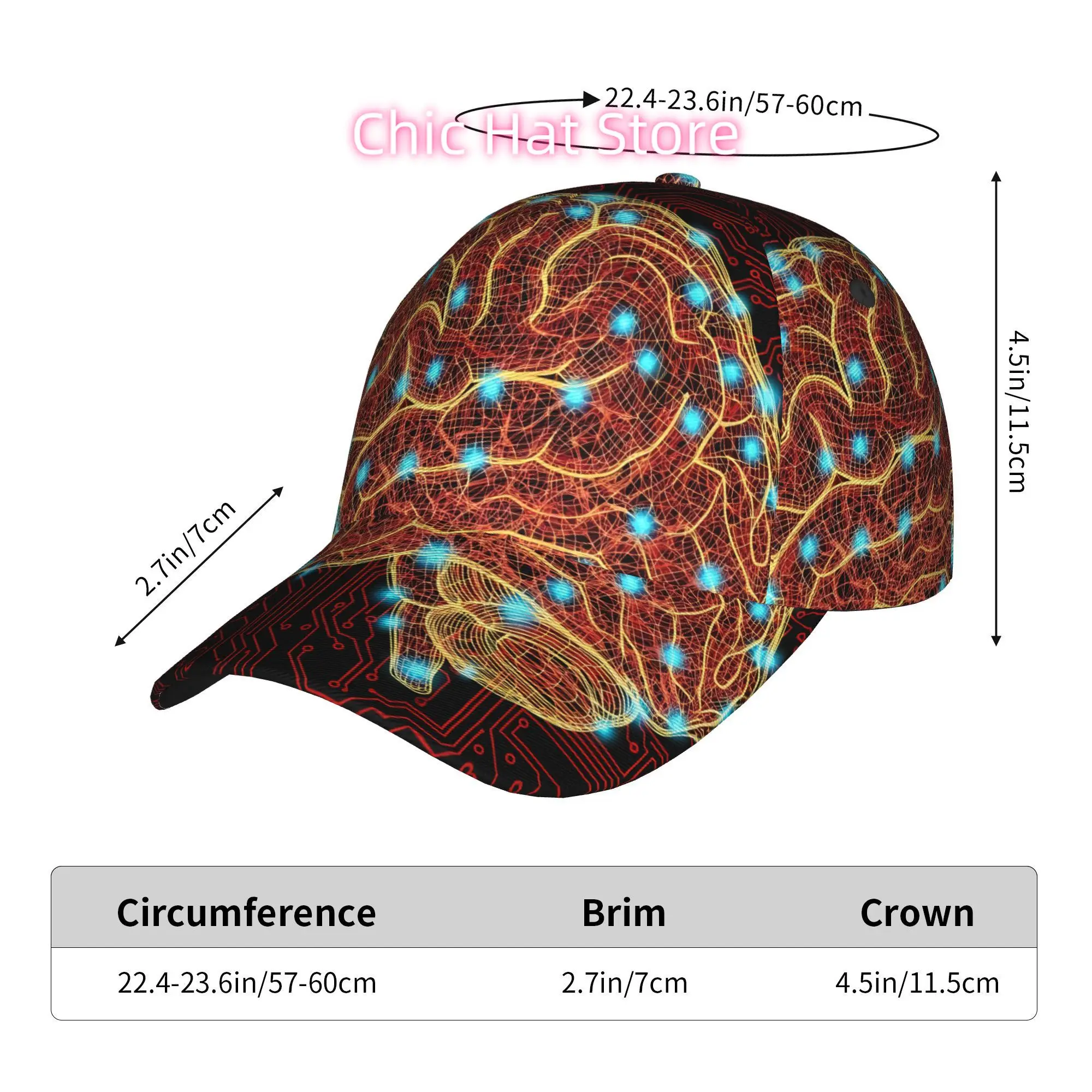 Artificial Brain Circuit Board, Fashionable Printed Baseball Cap, Curved Brim Baseball Cap, Sports Running Cap, Adjustable Baseb
