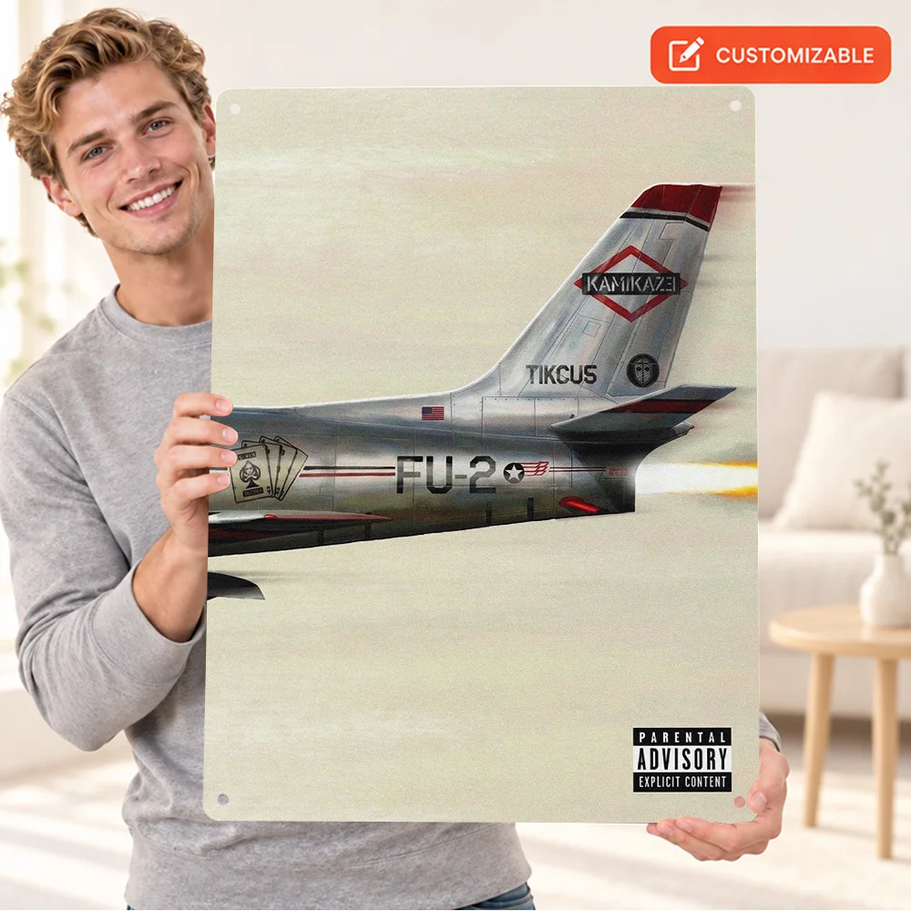Eminem Kamikaze Aluminum Poster Customized Metal Sign Aircraft Side View Graphic Wall Art For Listening Room Music Lover Gift