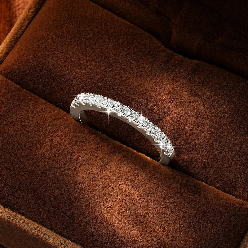 Rrjzz Zertifizierter 2mm D-Farbiger Voll-Moissanit Stapelbarer Halb-Eternity-Ring für Damen Klassischer Imitationsdiamant-Schmuckring – Detail 12