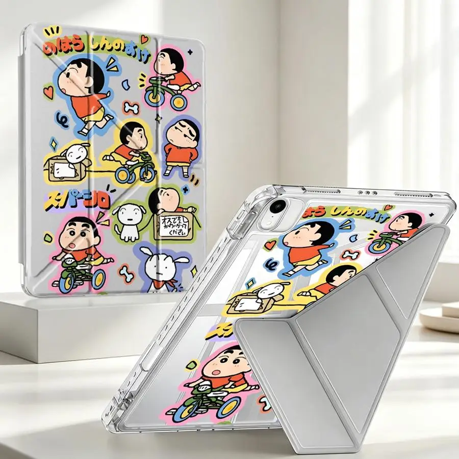 With Pen Slot Cover Tablet Case For Samsung Galaxy Tab A11 A9 Plus S8 A8 S9 Plus S7 FE S10 Lite C-CrayonS S-ShinChanS Cute