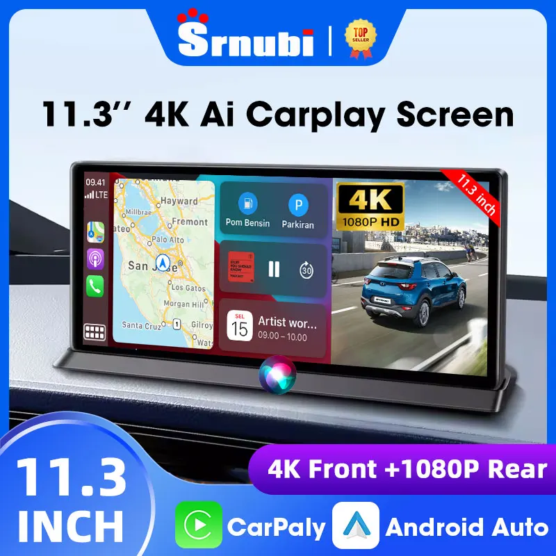 11.3 Inch 4K Dash Cam Carplay Android Auto Screen Dashboard Camera DashCam GPS Navigation Video Recorder DVR AUX BT FM 24H Park