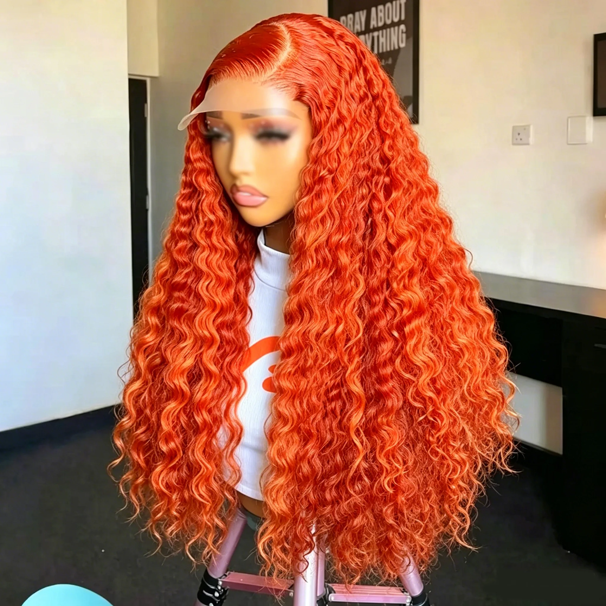 

Orange Ginger 13X4 Lace Front Wig Colored Deep Wave Peruvian #350 Colored Curly Human Hair wig For Women Choice Human Hair 13x6 HD Lace Frontal Wigs