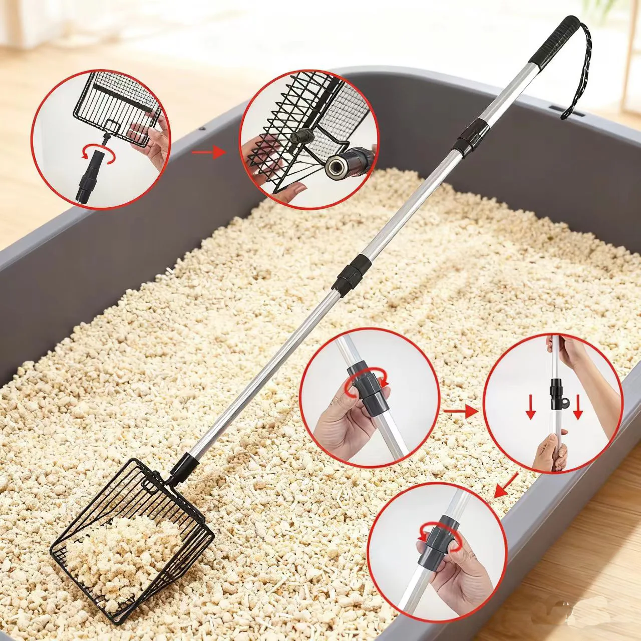 Stainless steel large size chicken dung and feather scoop long handle tofu sand rutin chicken scoop waste picking tool