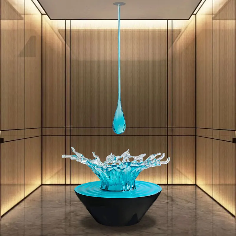Transparent resin floor-to-ceiling water splash sculpture ornament Villa hotel sales office model room water drop pendant soft