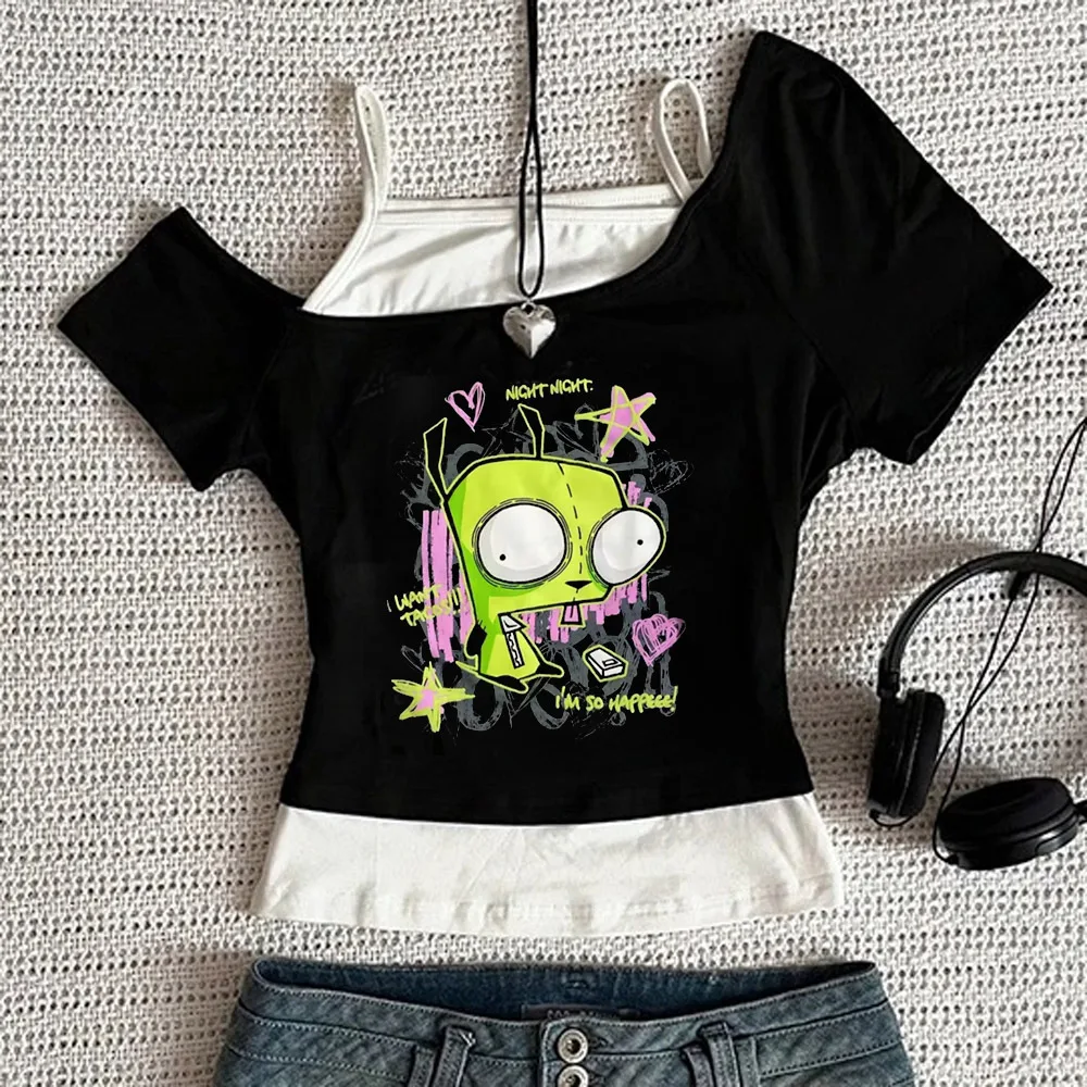 Кроп-топ Invader Zim для девочек, забавная готическая рубашка в стиле хараджуку, винтажная милая аниме-рубашка в стиле гяру