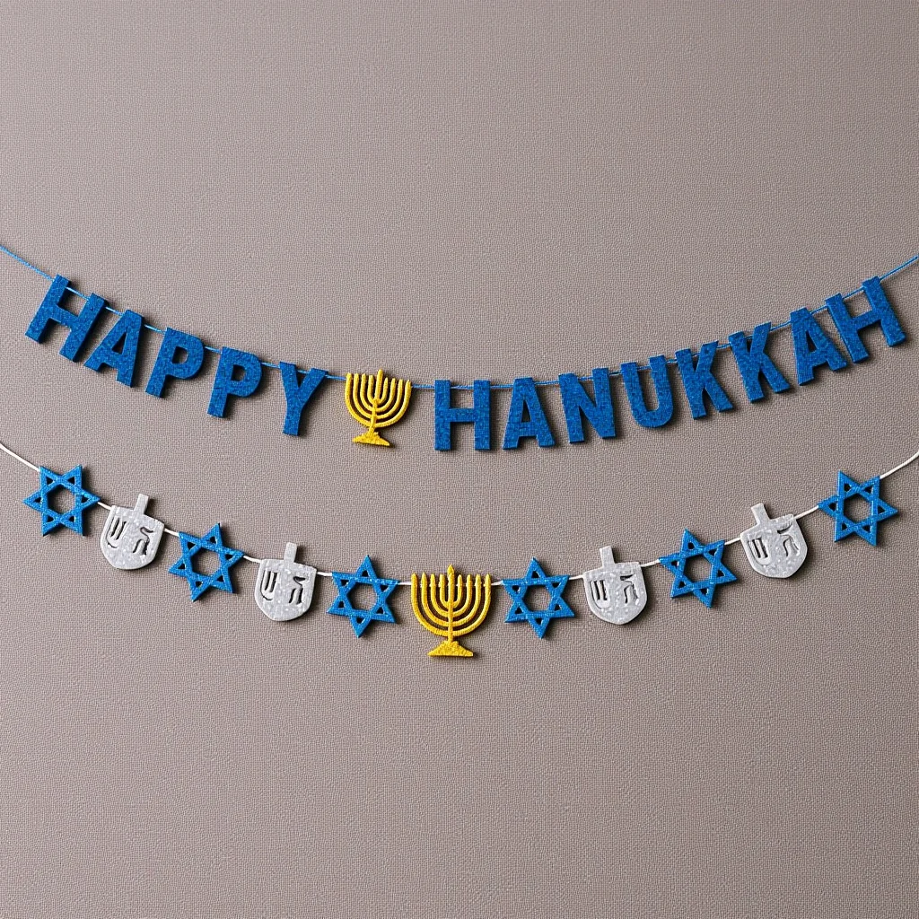 

2Pcs Festival Hanging Banners Star of David Menorah Hanukkah Decor for Gift Table Dessert Buffet Corridor Living Room Holiday