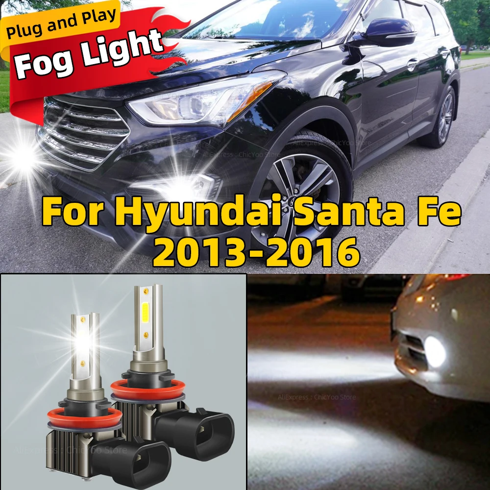 2x LED Front Fog Light Car Lamp 80W Plug and Play For Hyundai Santa Fe 2013 2014 2015 2016 Wireless 6000K Auto Bulbs