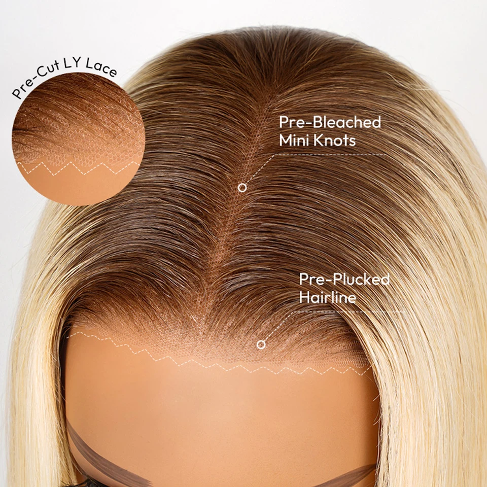 13x4/13x6 Glueless 613 Blonde Bob Wig With Brown Roots Blonde Ombre Bob Lace Front Human Hair Wigs HD Lace Frontal Wigs 5x5 Wigs