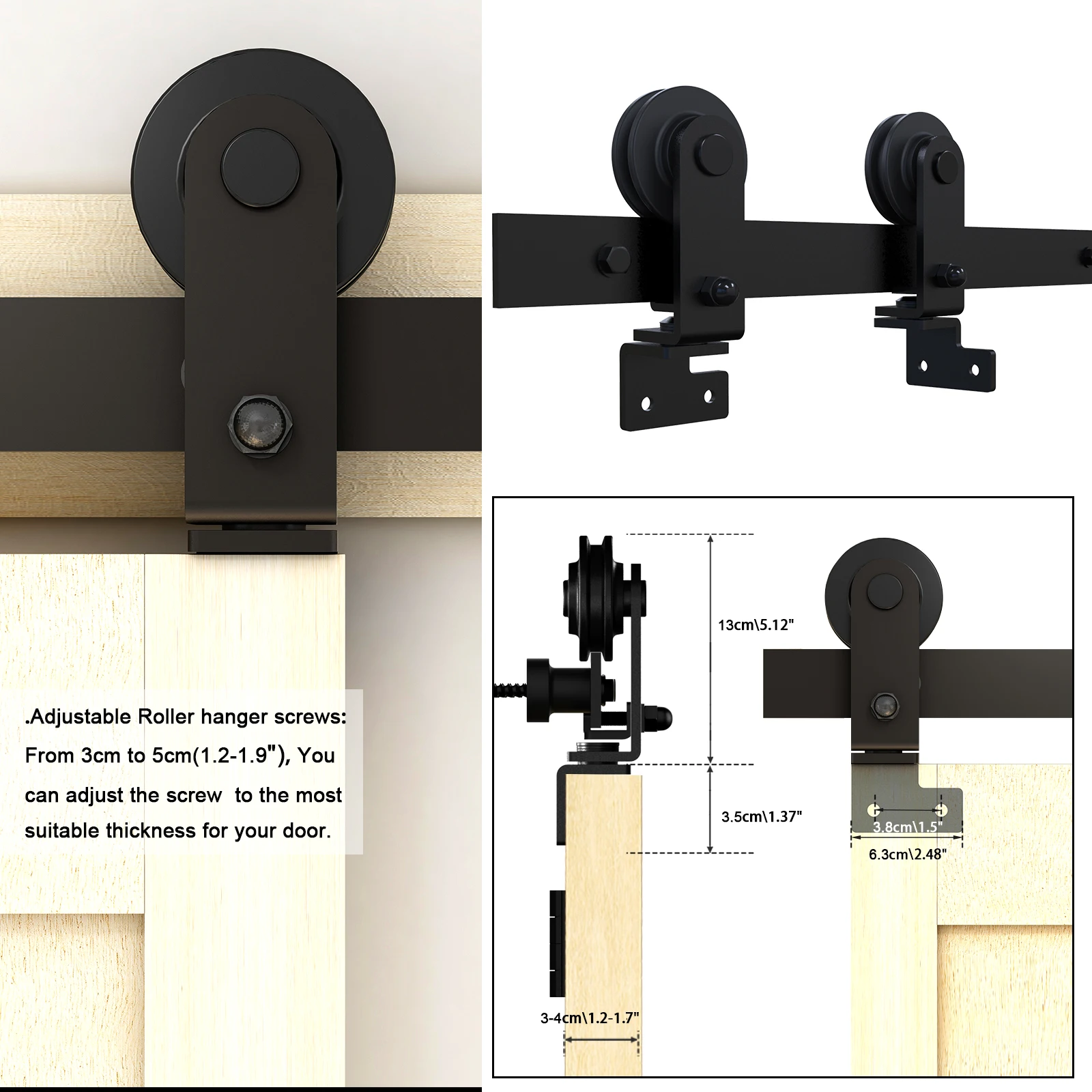 CCJH Bi-Folding Sliding Barn Door Hardware Kit T Shape Roller Track Kit for 2 Doors Smoothly Quietly Easy to Install No Door