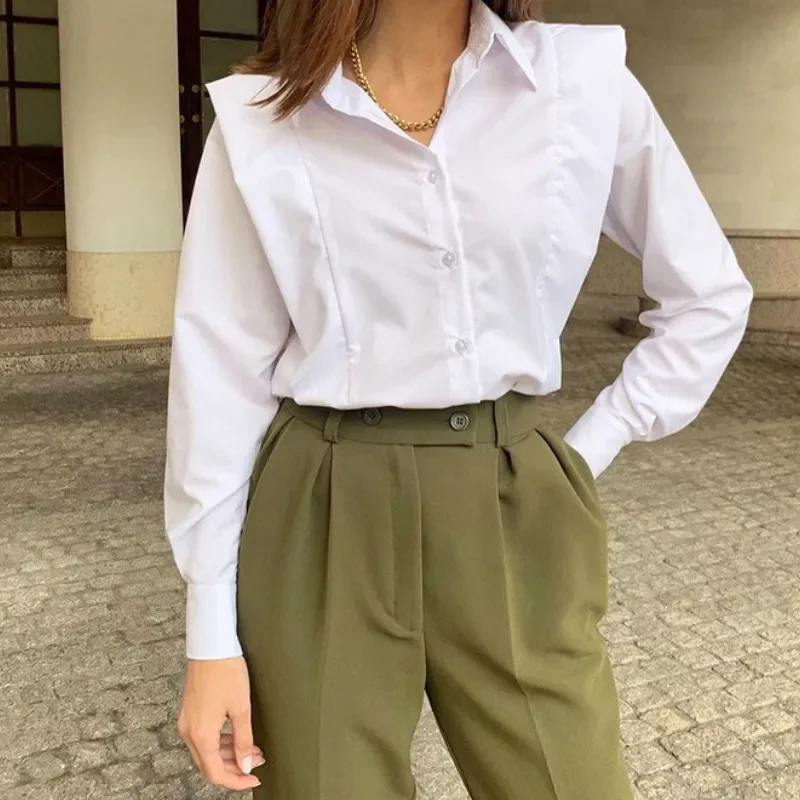 

Office lady White Shirt Women Cotton Spring Blouses Casual Solid Long Sleeve Work Tops Female Single-Breasted Lapel Chic Shirts