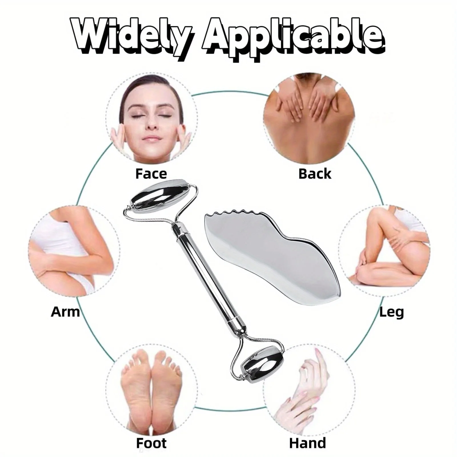 Rouleau Facial en acier inoxydable 1/2/3 pièces et ensemble d'outils de Massage Gua Sha, outils de beauté en métal pour le corps, le visage, le cou et les yeux